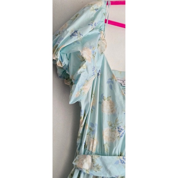 LoveShackFancy Light Blue‎ Floral Maxi Dress Puff Sleeve Cottagecore Summer - Picture 3 of 9